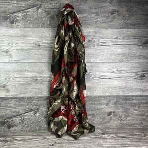 Vintage Green Red Floral Roses Silk Scarf Wrap Dark Academia Whimsigoth Shadow